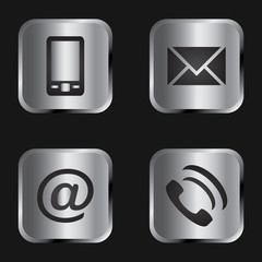 Vector icon set: silver communication icons - mobile phone, envelope, e-mail address, phone