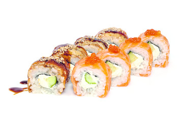 Seafood - isolated rolls on white background