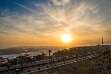 Atardecer sobre la carretera y el mar de plástico, Almerimar, Almería,, Andalucia, España 1