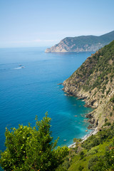 Fototapeta na wymiar Vertical View of the Coastline on the Sea between Corniglia and Vernazza