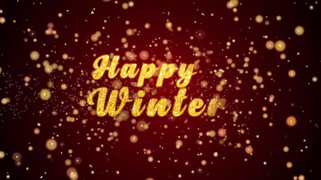 Happy Winter Greeting Card text with sparkling particles shiny background for Celebration,wishes,Events,Message,Holidays,Festival.
