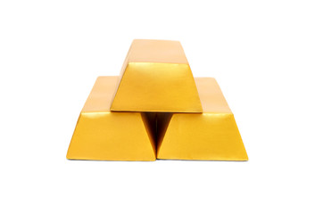 Stack of gold bars isolated on white.