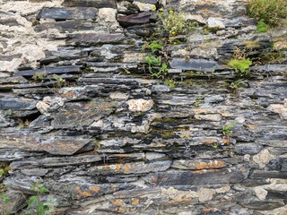 Old wall made of flat stone, georgian medieval style
