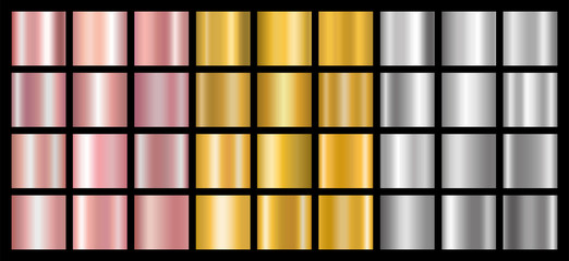 Gold, silver and bronze gradients set. Vector