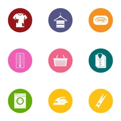 Wash wear icons set. Flat set of 9 wash wear vector icons for web isolated on white background