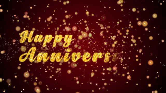 Happy Anniversary Greeting Card text with sparkling particles shiny background for Celebration,wishes,Events,Message,Holidays,Festival.