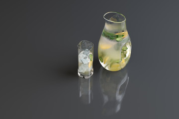 setting jug with lemonade and glass