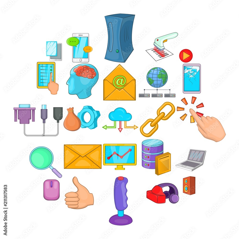 Poster computer network icons set. cartoon set of 25 computer network vector icons for web isolated on whit