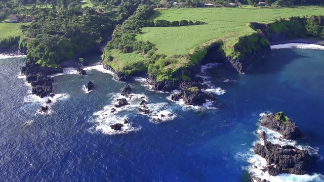 Drone video of Maui coastline on the Road to Hana Maui Hawaii.  Beautiful high resolution video of the Hawaiian Islands and beautiful blue water