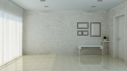 Empty white brick room