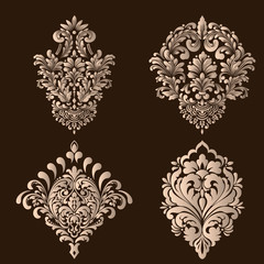 Vector set of damask ornamental elements. Elegant floral abstract elements for design. Perfect for invitations, cards etc.