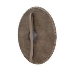 Medieval Round Viking Wooden Shield on white. 3D illustration