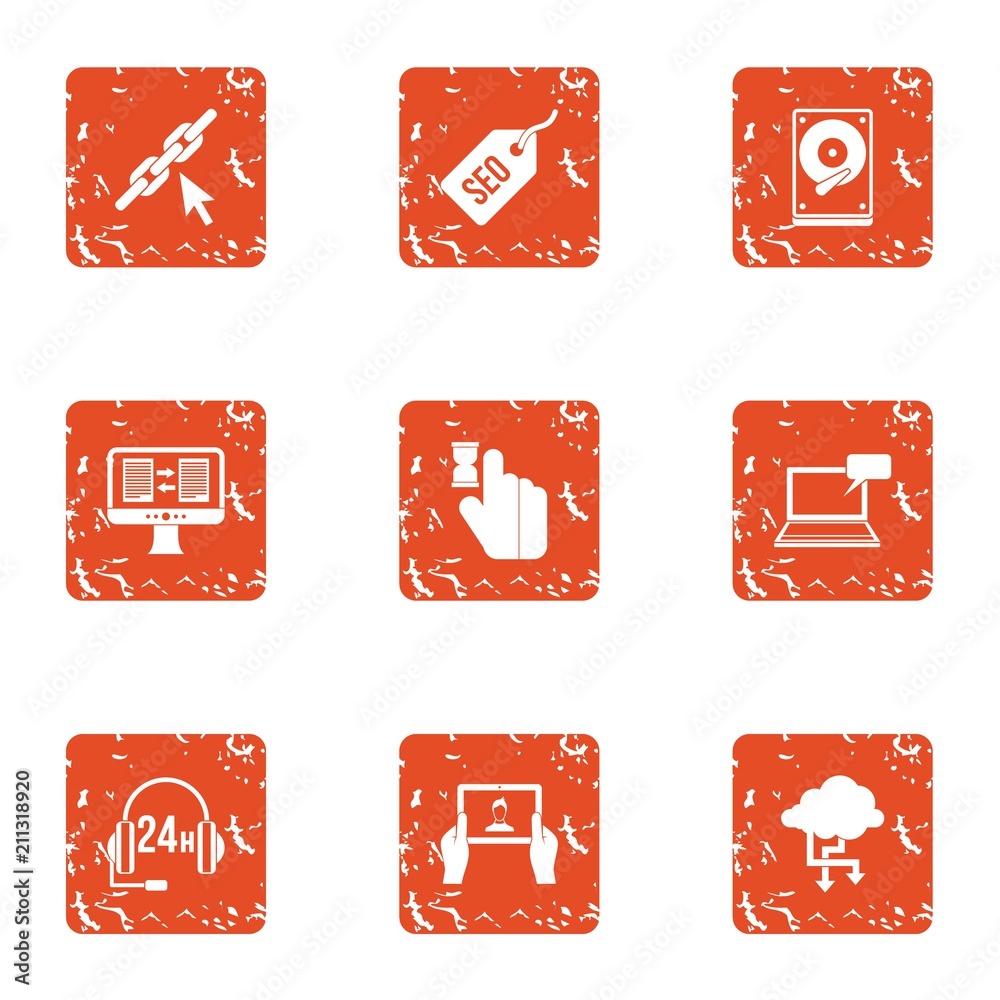 Poster select the data icons set. grunge set of 9 select the data vector icons for web isolated on white ba