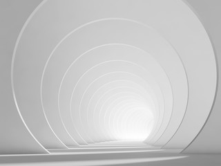 Abstract empty white tunnel interior 3 d