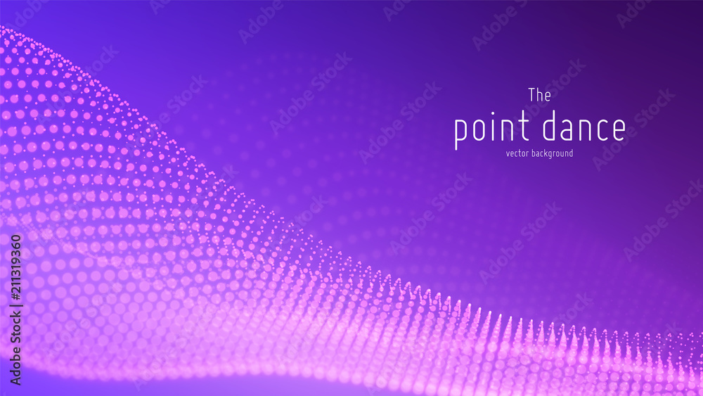 Poster vector abstract violet particle wave, points array, shallow depth of field. futuristic illustration.