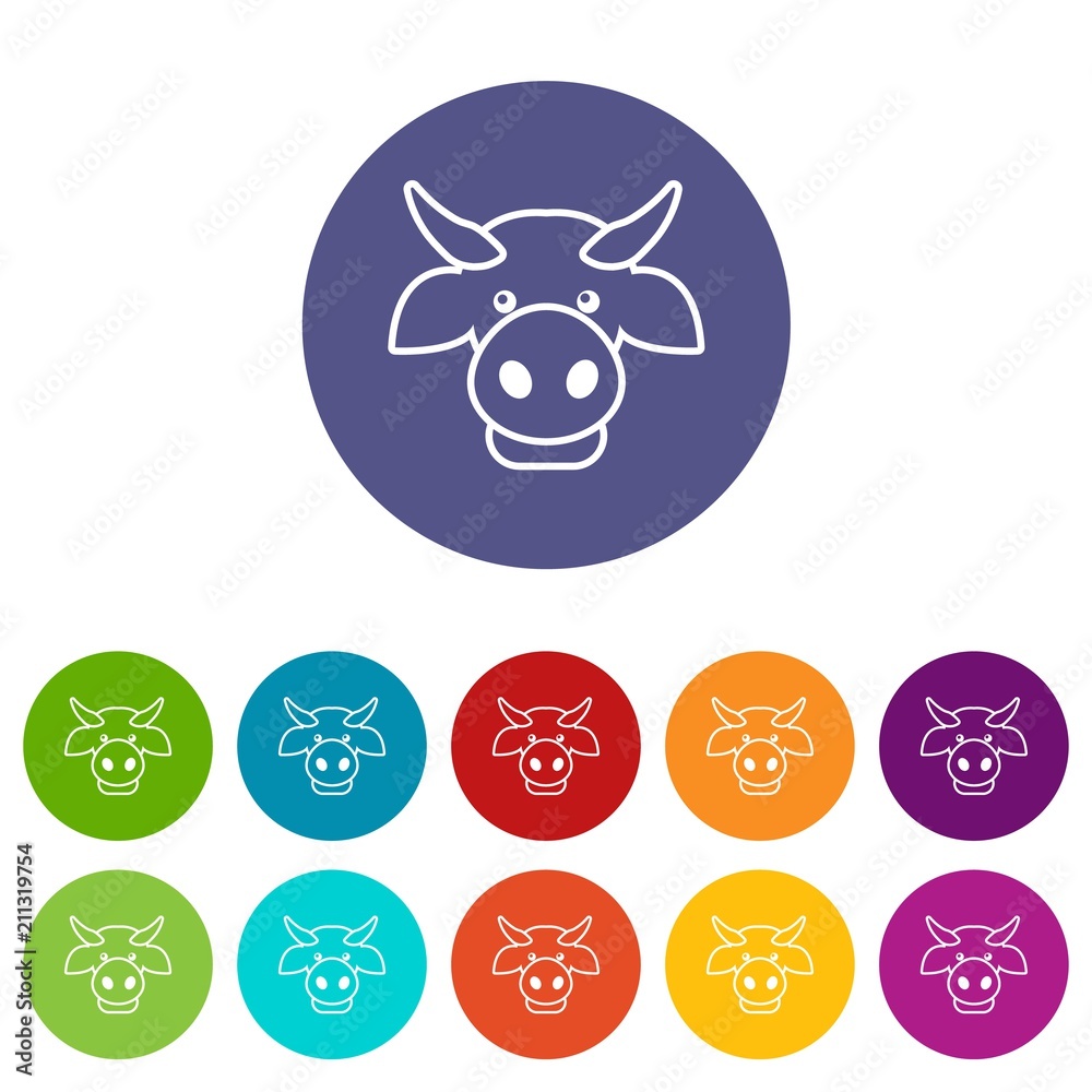 Wall mural cow head icons color set vector for any web design on white background - Wall murals