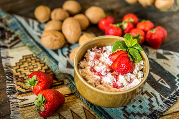 Traditional Georgian khachapuri on the table. Homemade baking