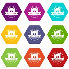 Backpack icons 9 set coloful isolated on white for web