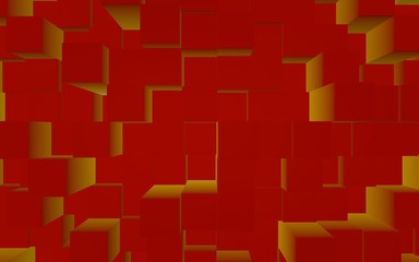 Abstract red elegant cube geometric background. Chaotically advanced rectangular bars. 3D Rendering, 3D illustration