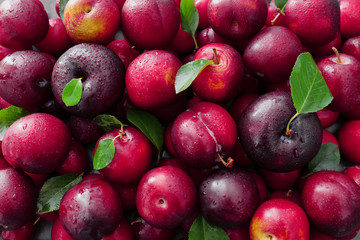 Ripe juicy plums as background