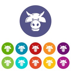Cow head icons color set vector for any web design on white background