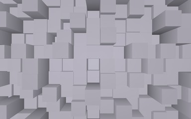 Abstract gray elegant cube geometric background. Chaotically advanced rectangular bars. 3D Rendering, 3D illustration
