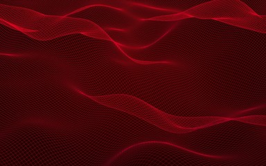 Abstract landscape on a red background. Cyberspace grid. Hi-tech network. . 3D illustration