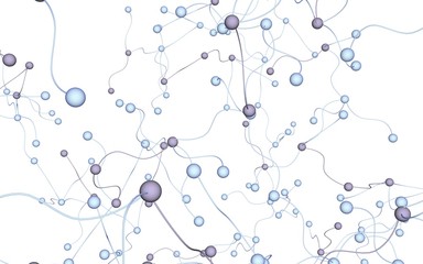 Neural network. Social network. Futuristic dna, deoxyribonucleic acid. Abstract molecule, cell illustration, mycelium. Light background. 3D illustration