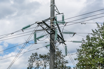 Power line towers and wires. Sunny day.