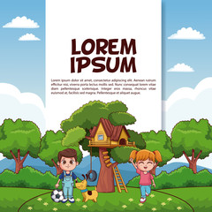 Fototapeta premium Kids playing at park poster with information vector illustration graphic design