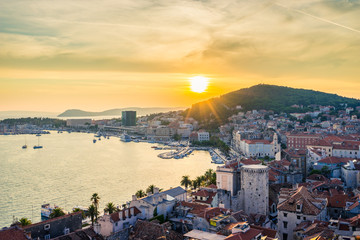 Aerial view of Split old town at sunset, Dalmatia, Croatia