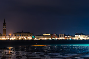 Venice cityscape at night. Italy