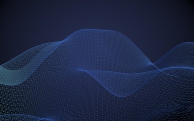 Abstract landscape on a blue background. Cyberspace grid. Hi-tech network. 3d technology illustration. 3D illustration