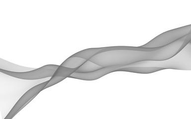 Abstract gray wave. Raster air background. Bright gray ribbon on white background. Gray scarf. Abstract gray smoke. 3D illustration