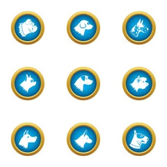 Pooch icons set. Flat set of 9 pooch vector icons for web isolated on white background