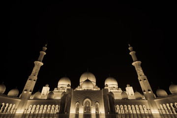 Grand Mosque viewed at night in Abu-Dhabi, UAE