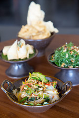 Indonesian cuisine - Many traditional Balinese dishes on the table