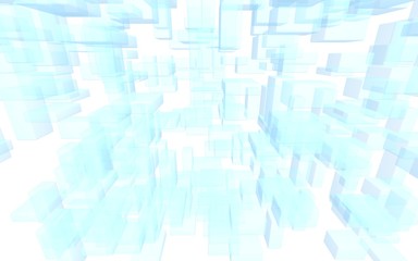 Blue and white abstract digital and technology background. The pattern with repeating rectangles. 3D illustration