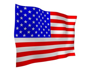 Waving flag of the United States of America. Stars and Stripes. State symbol of the USA. 3D illustration