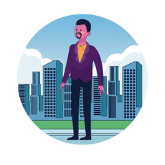 Businessman in the city round icon vector illustration graphic design