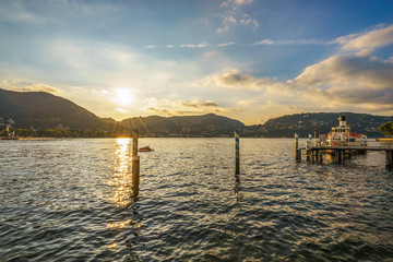 Lake Como at sunset in Italy