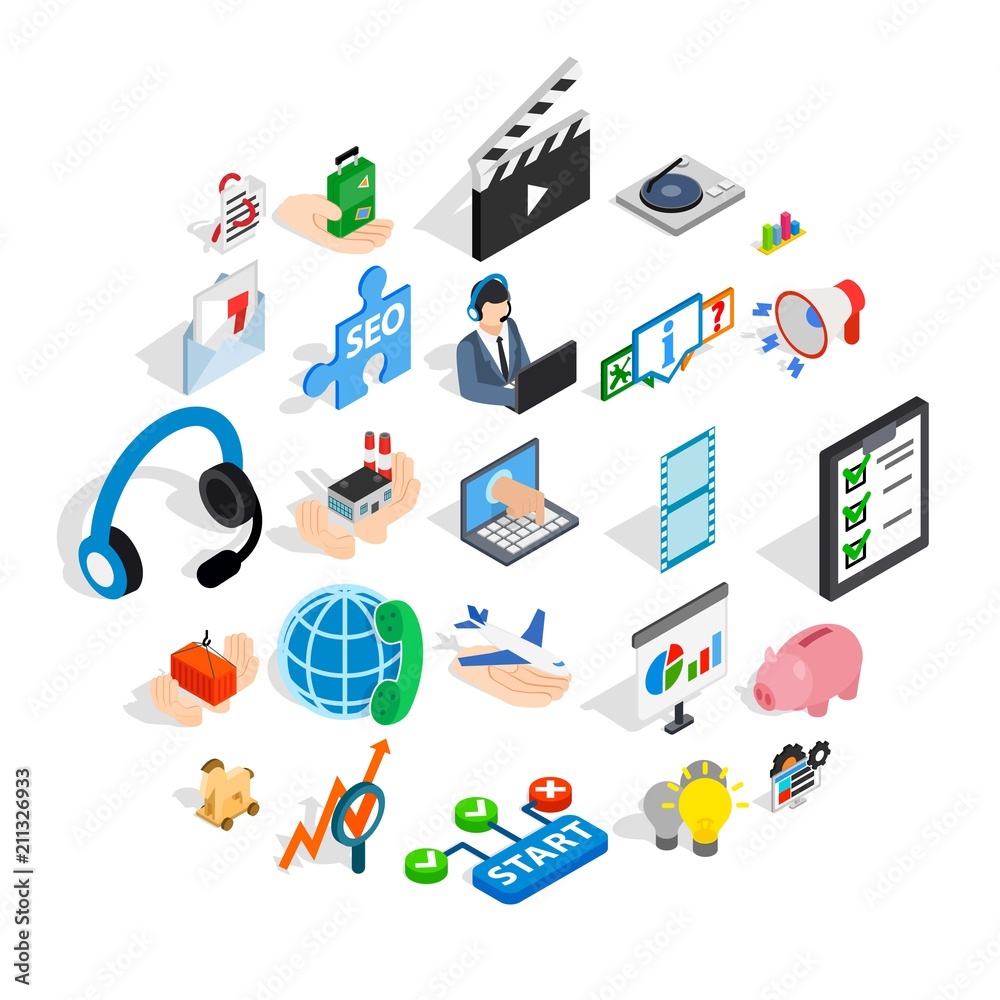 Poster game development icons set. isometric set of 25 game development vector icons for web isolated on wh