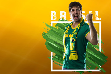 Brazilian male fan, celebrating