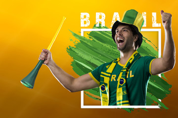 Brazilian male fan, celebrating