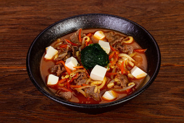 Japanese soup with tofu and beef