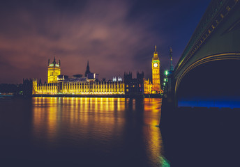 Fototapeta premium Elizabeth clock known as Big Ben and British parliament at night. England
