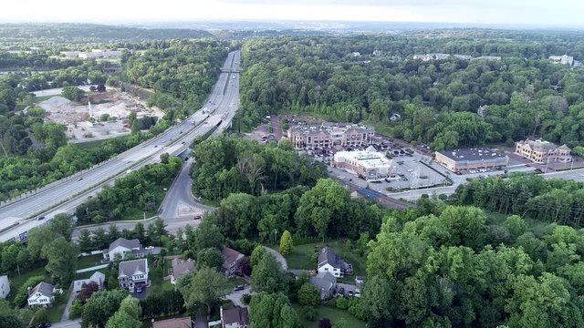 Aerial of Interstate highway 476 Blue Route in Radnor Township, Villanova, Pennsylvania