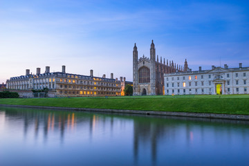 Evening view of chapel in Cambridge near river Cam. England