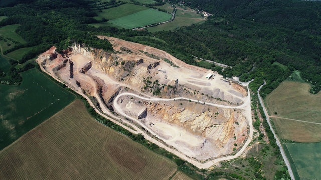 Aerial view of the huge quarry.