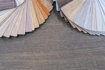 Wooden samples for floor laminate or furniture in home or commercial building.Small color sample boards. Copy space, design